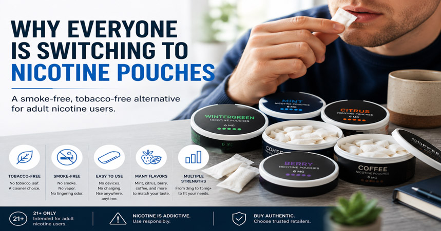 Tobacco-free nicotine pouches available in multiple flavors and nicotine strengths