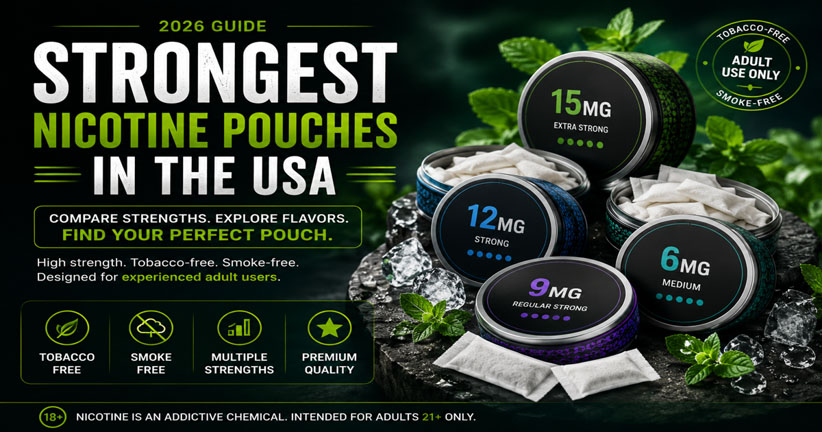 Adult tobacco-free nicotine pouches available in high nicotine strengths and multiple flavors.